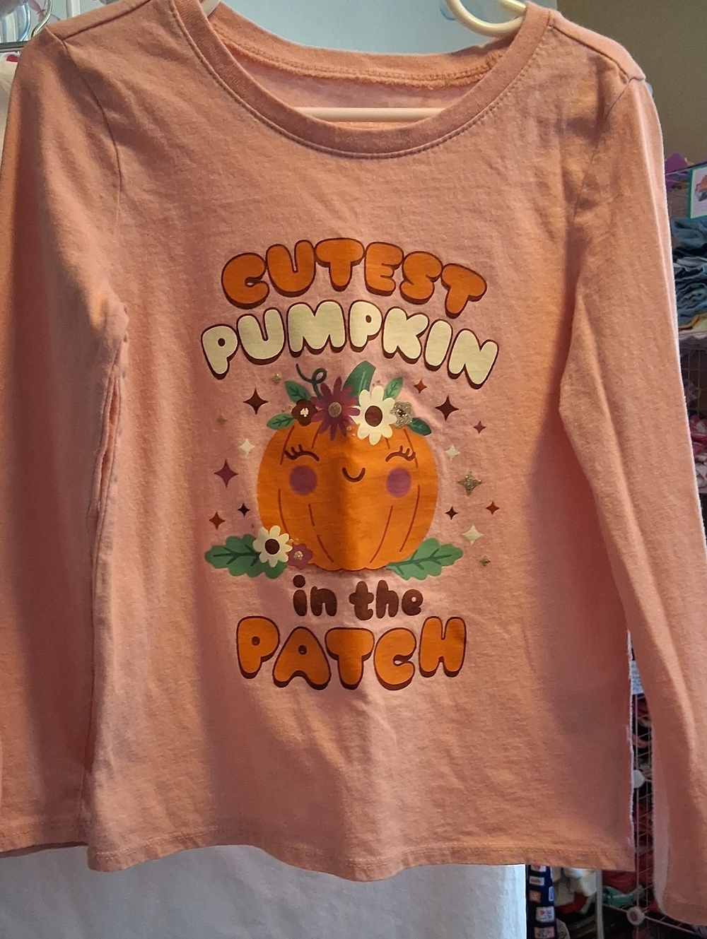 Pink "Cutest Pumpkin in the Patch" Kids Long-Sleeve Top